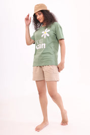 Leaf Green Over-sized Printed Tee