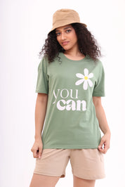 Leaf Green Over-sized Printed Tee