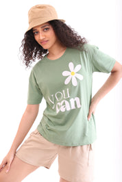 Leaf Green Over-sized Printed Tee