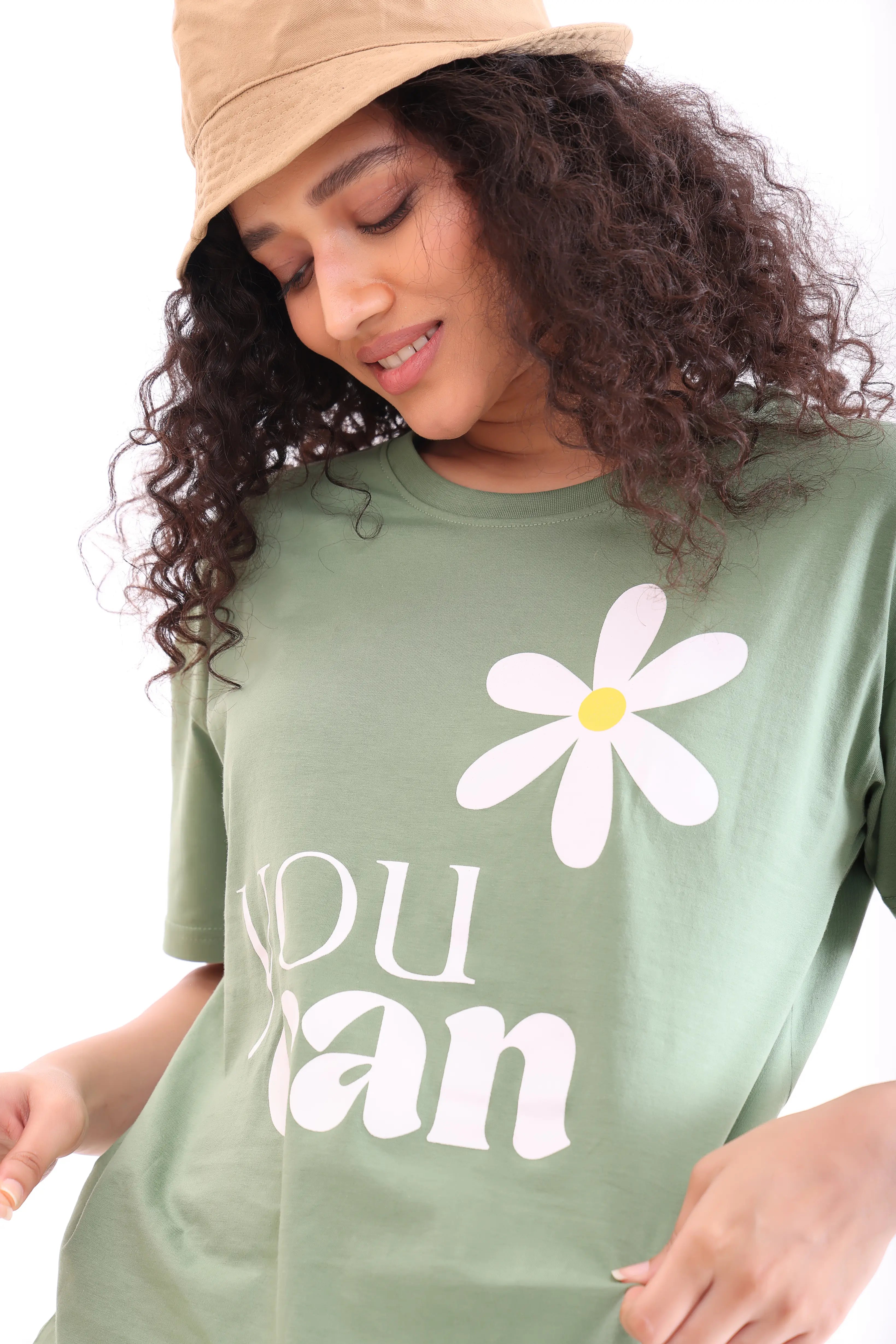 Leaf Green Over-sized Printed Tee