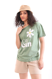 Leaf Green Over-sized Printed Tee