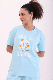 Sky Blue Over-sized Printed Tee
