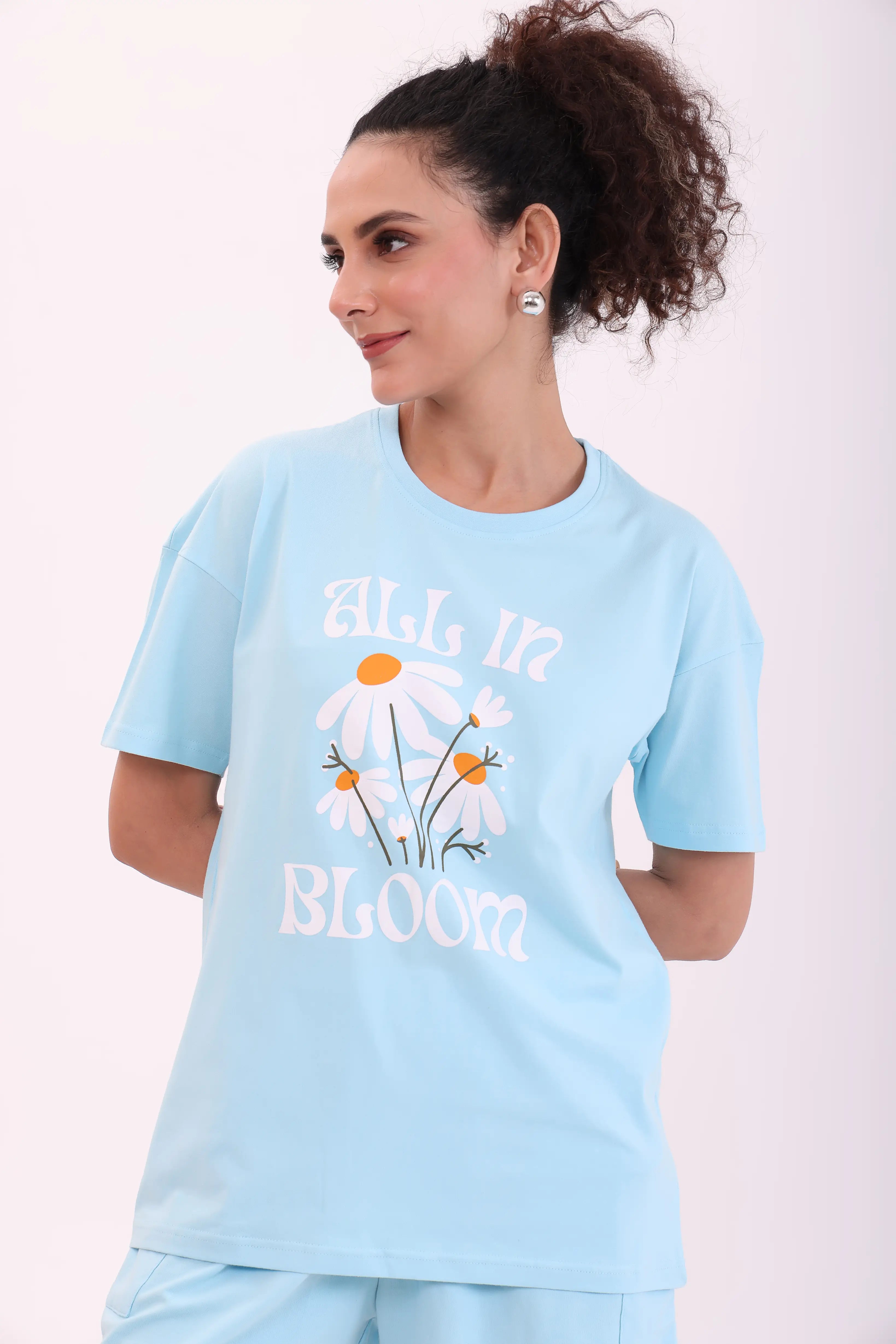 Sky Blue Over-sized Printed Tee
