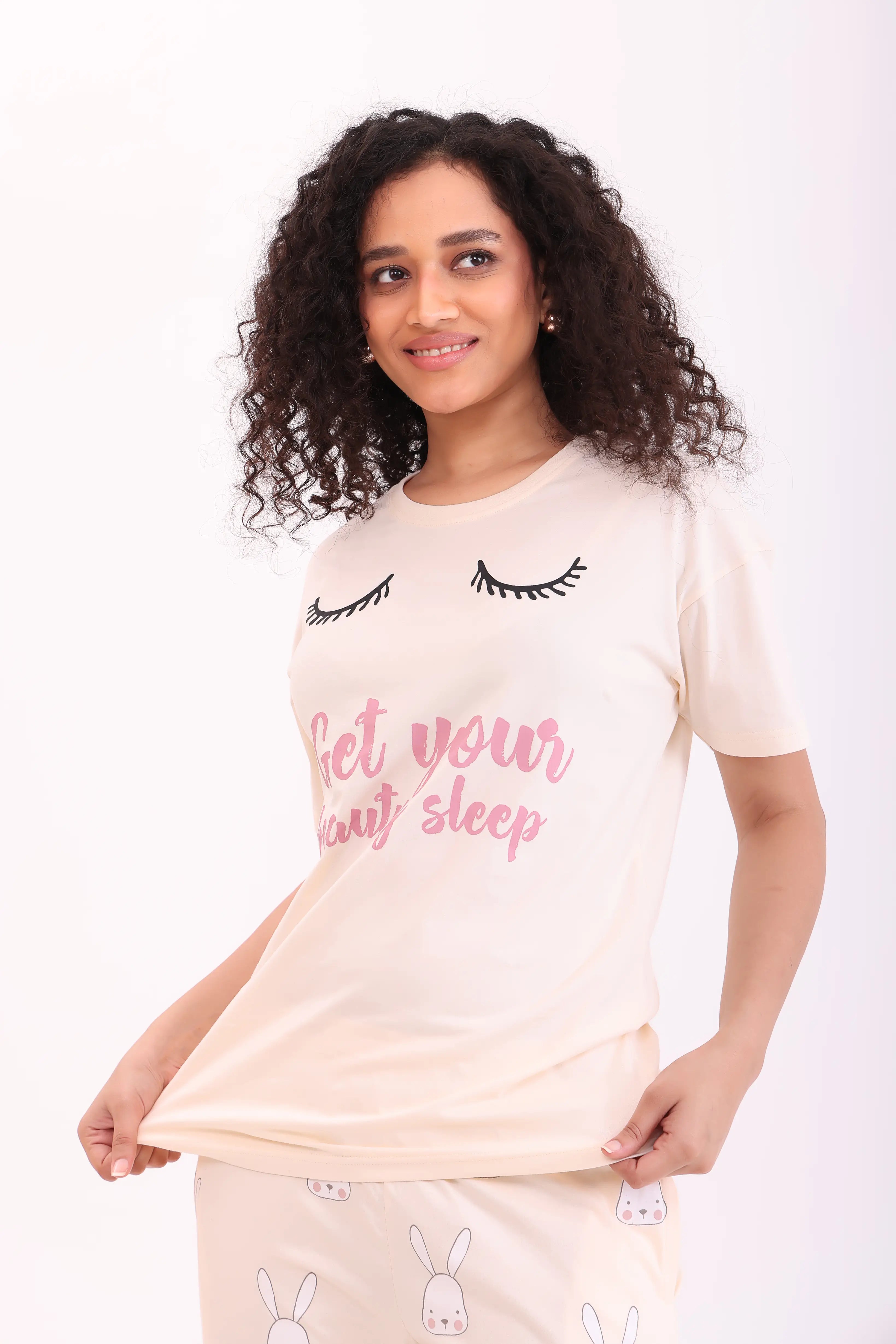 Ecru White Over-sized Printed Tee