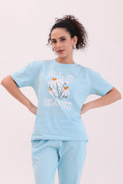 Sky Blue Over-sized Printed Tee