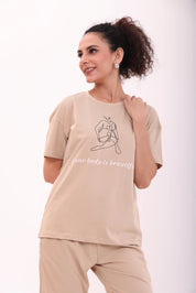 Sand Over-sized Printed Tee