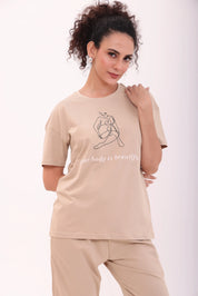 Sand Over-sized Printed Tee