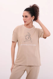 Sand Over-sized Printed Tee