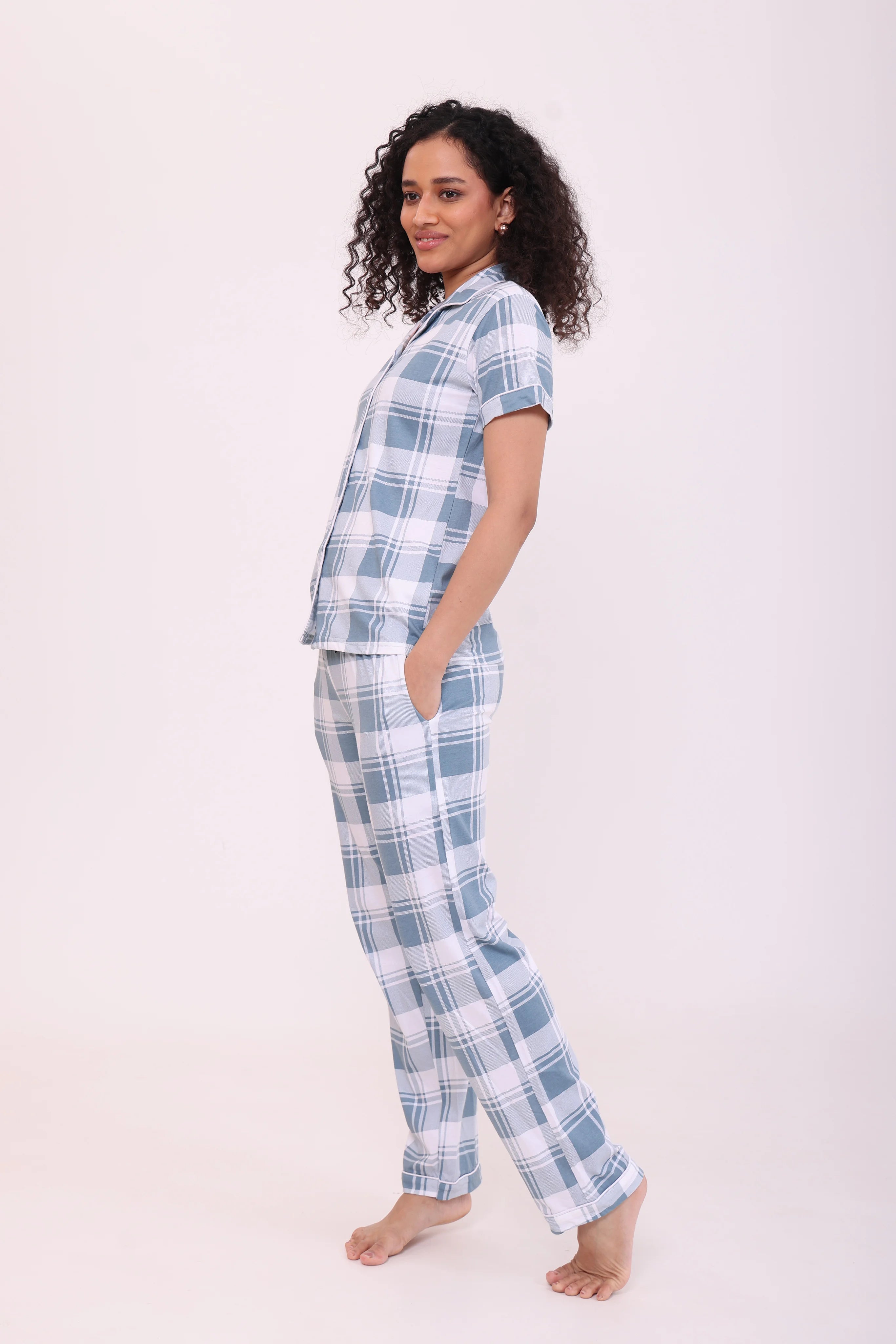 Azure Checks Cotton Pyjama Set
