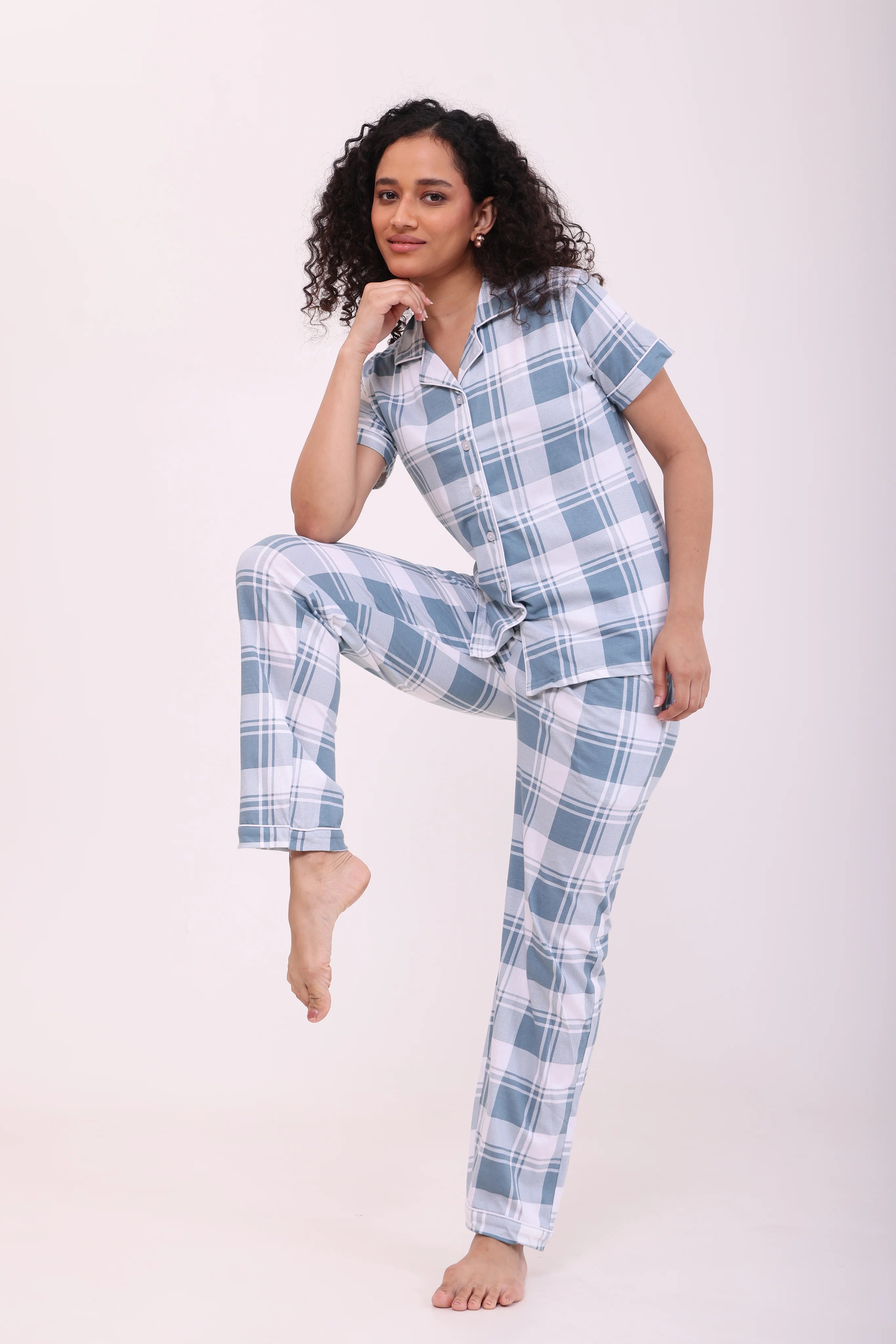 Azure Checks Cotton Pyjama Set