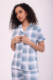 Azure Checks Cotton Pyjama Set