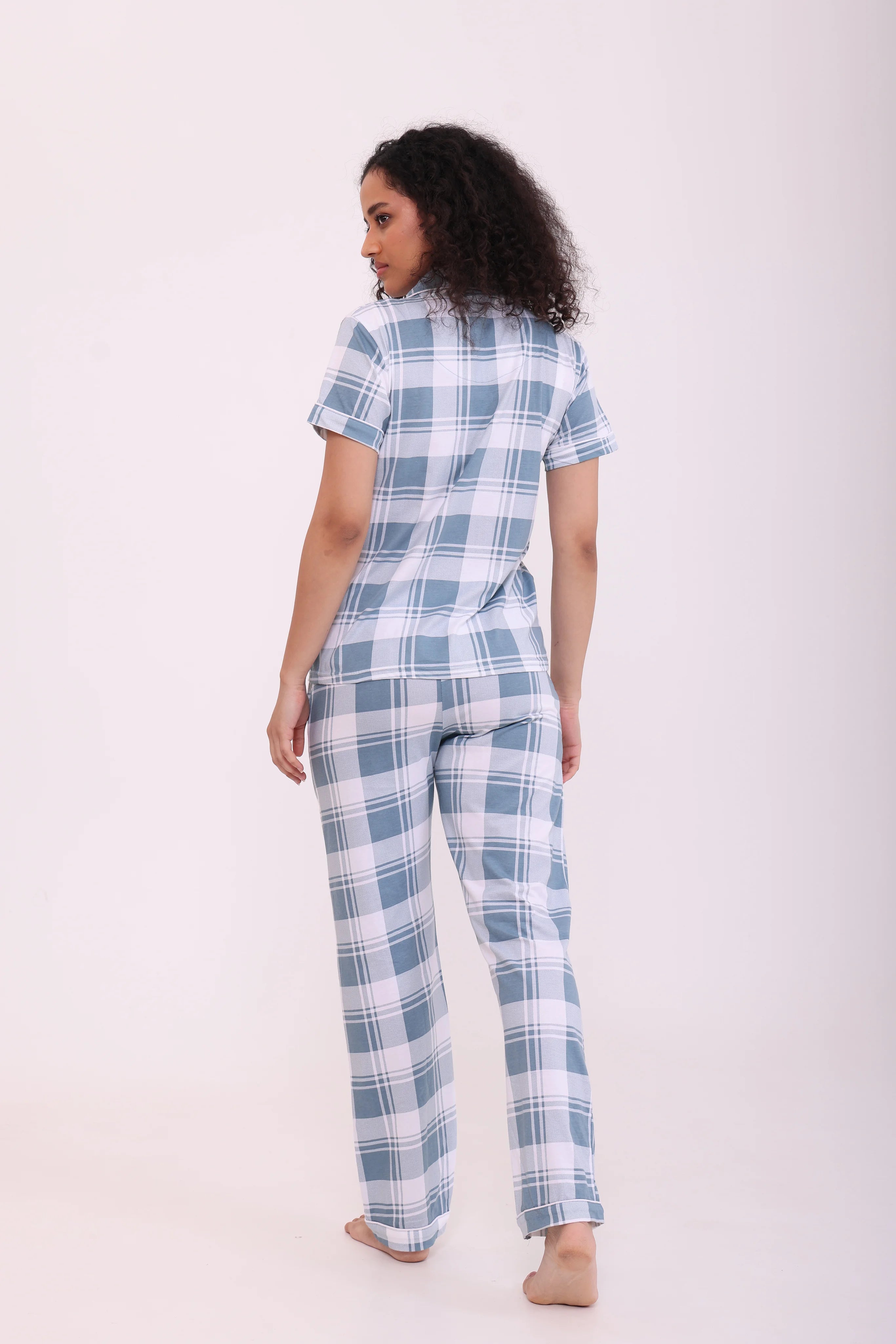 Azure Checks Cotton Pyjama Set S