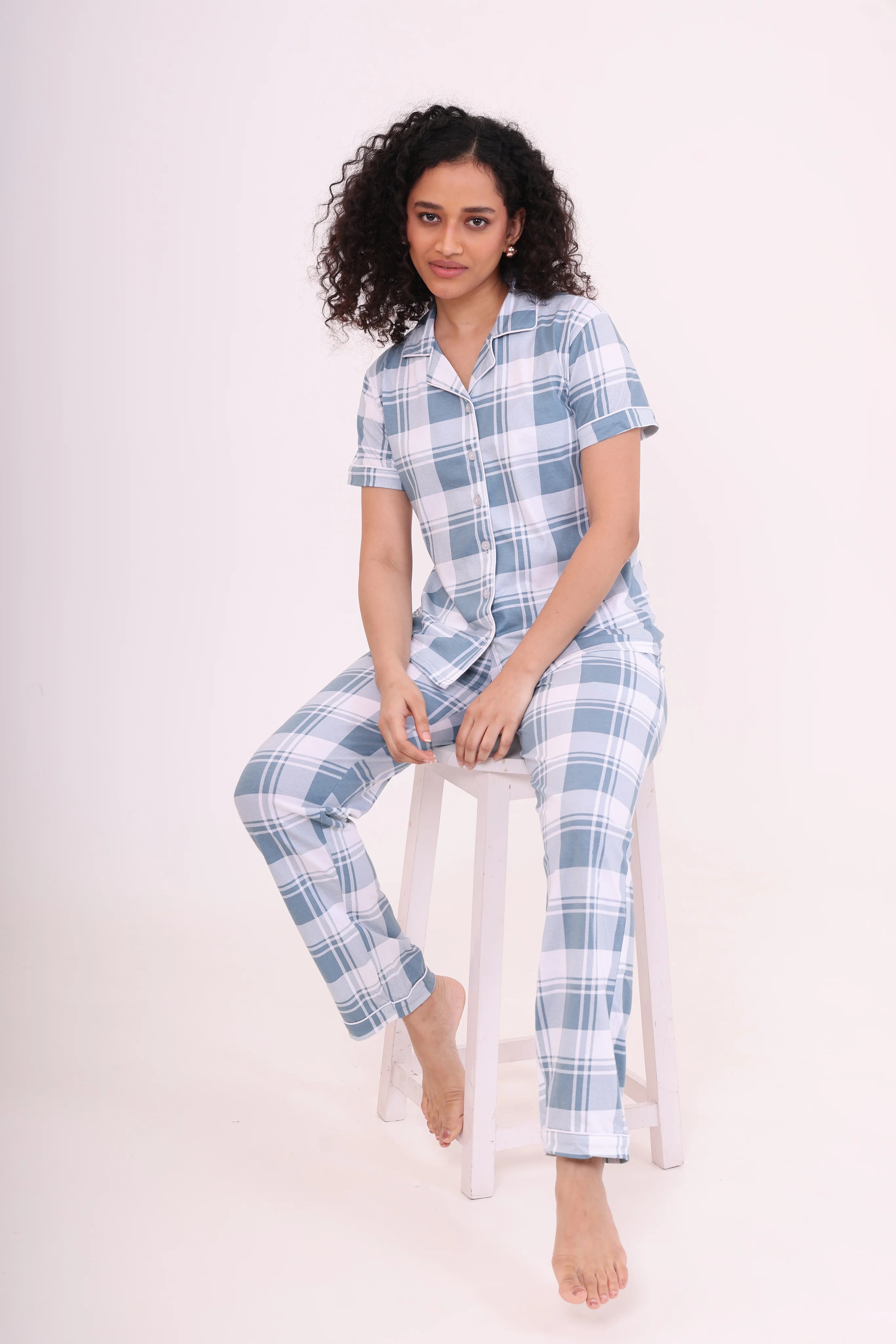 Azure Checks Cotton Pyjama Set