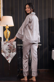 Platinum Flared Satin Pyjama Set