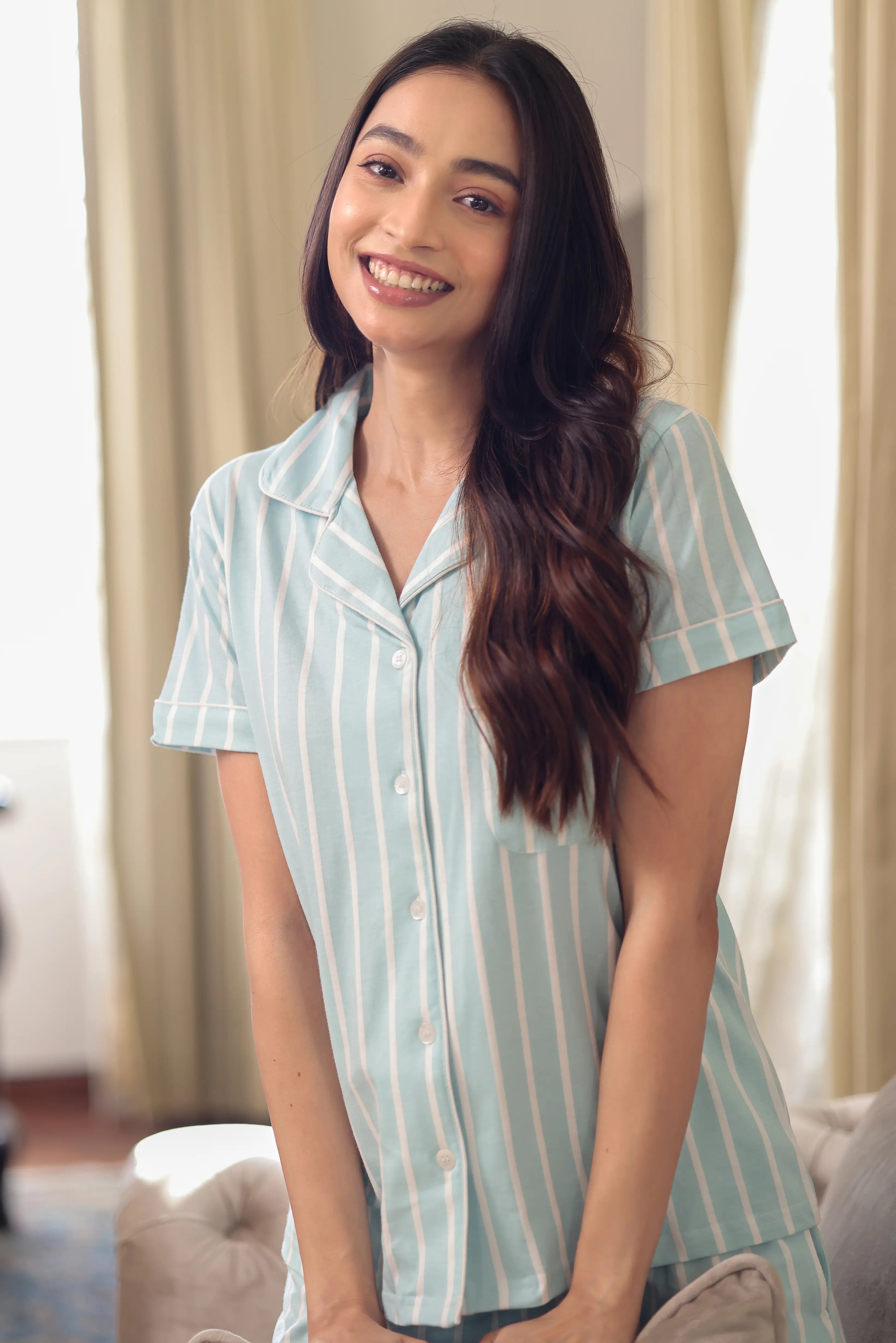 Aqua Stripes Shorts Set