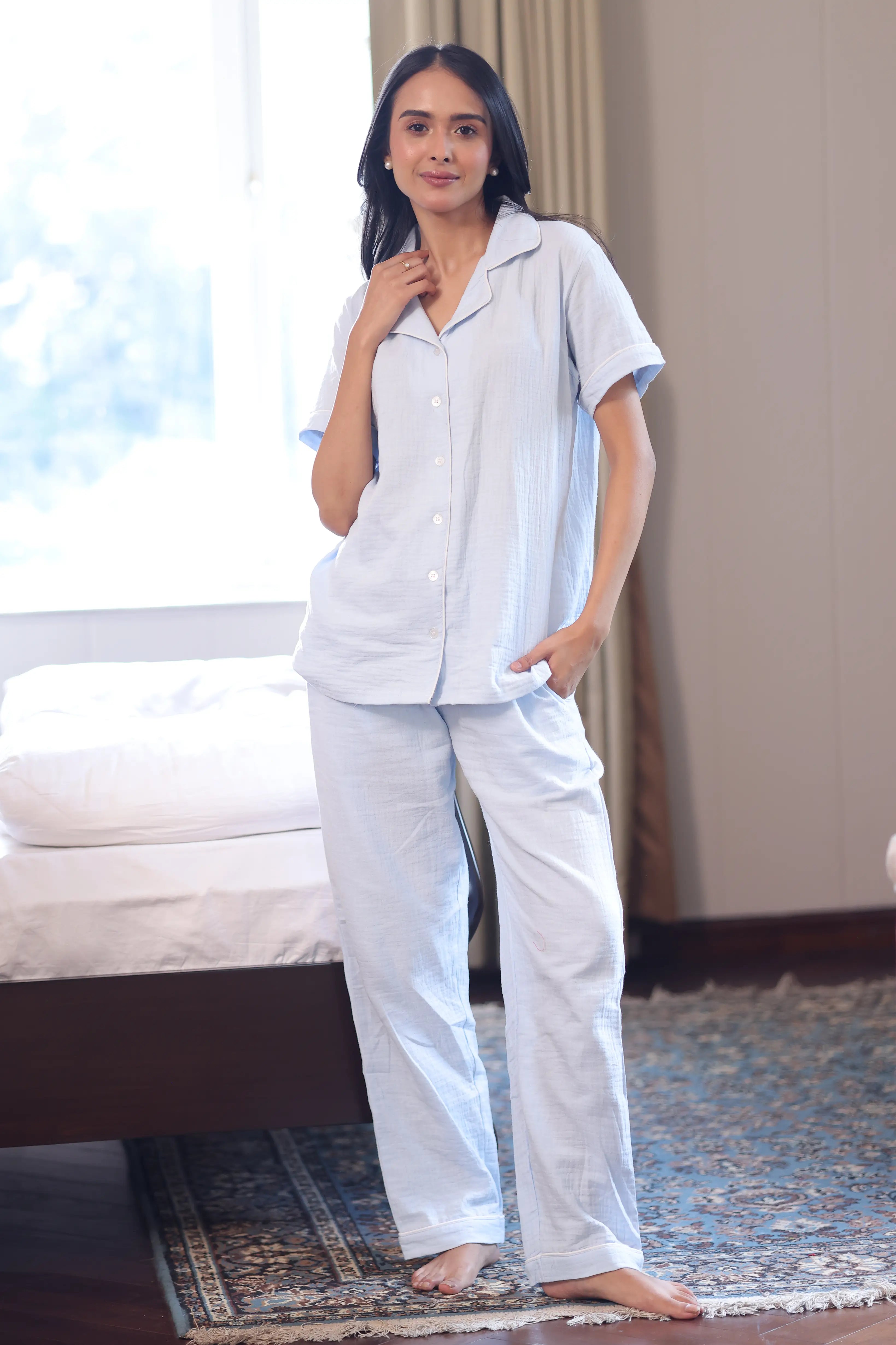 Sky Muslin Pyjama Set
