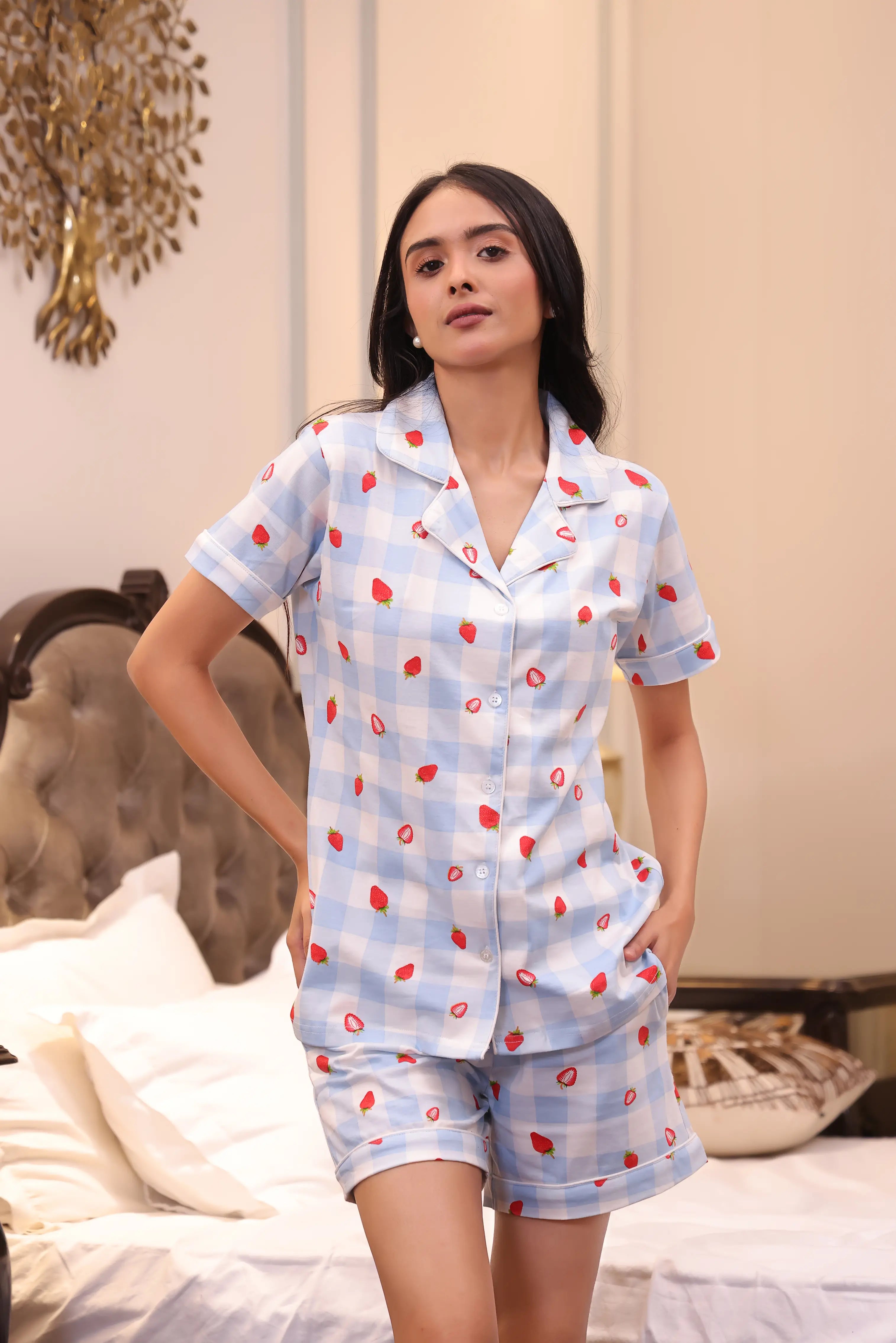 Strawberry Checks Shorts Set