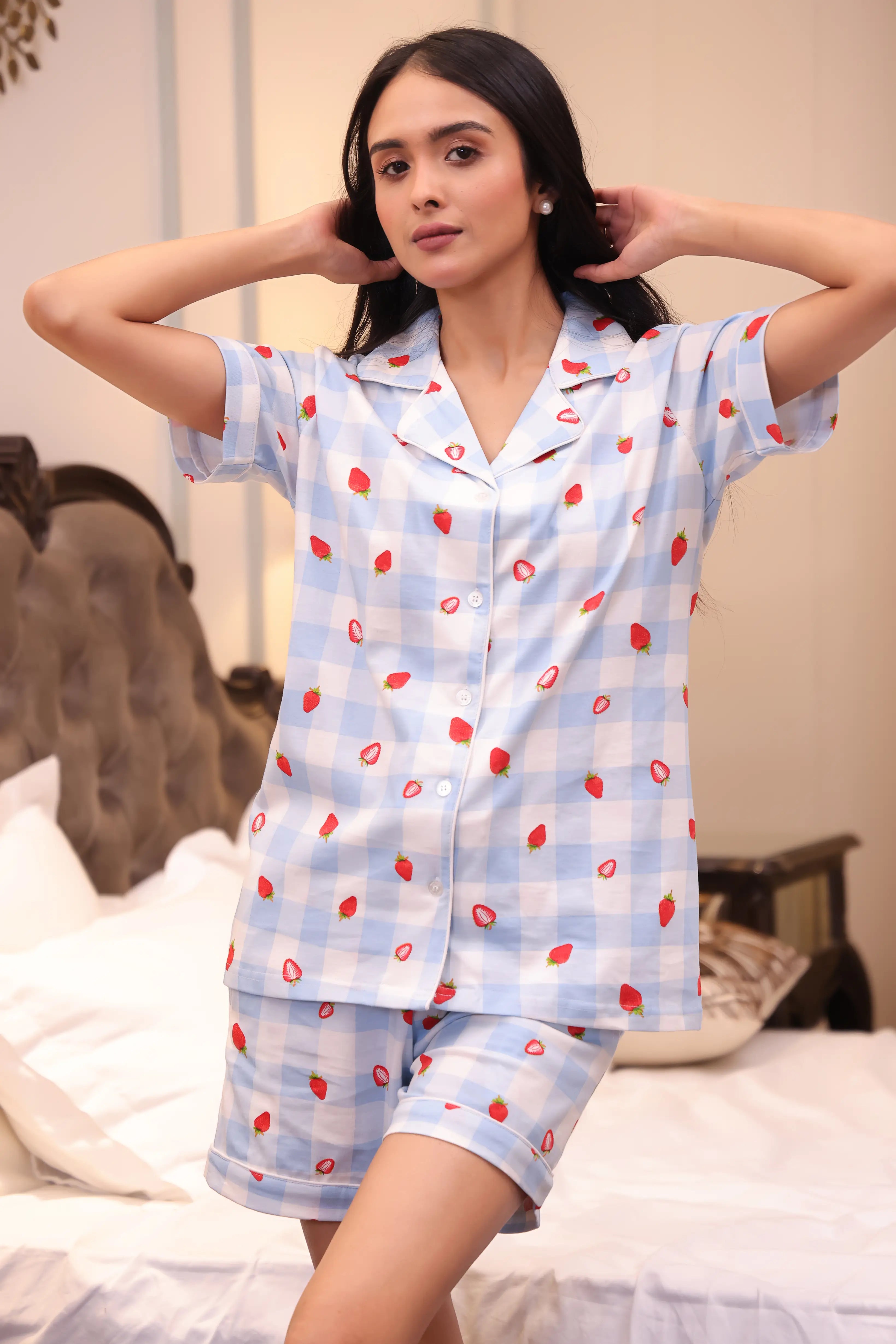 Strawberry Checks Shorts Set