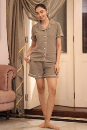 Olive Muslin Shorts Set