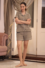 Olive Muslin Shorts Set