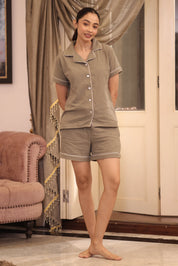 Olive Muslin Shorts Set