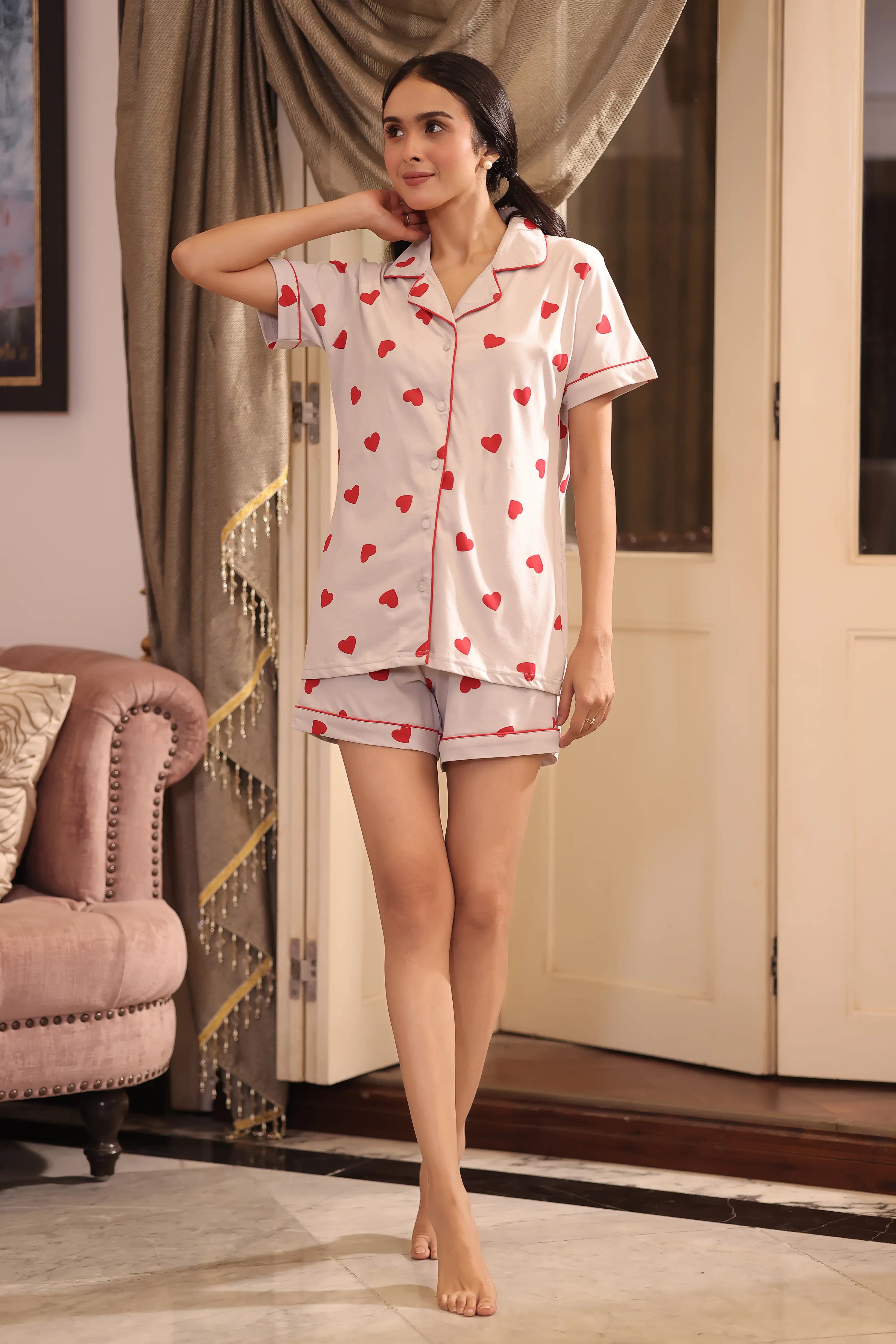 Soft Hearts Shorts Set