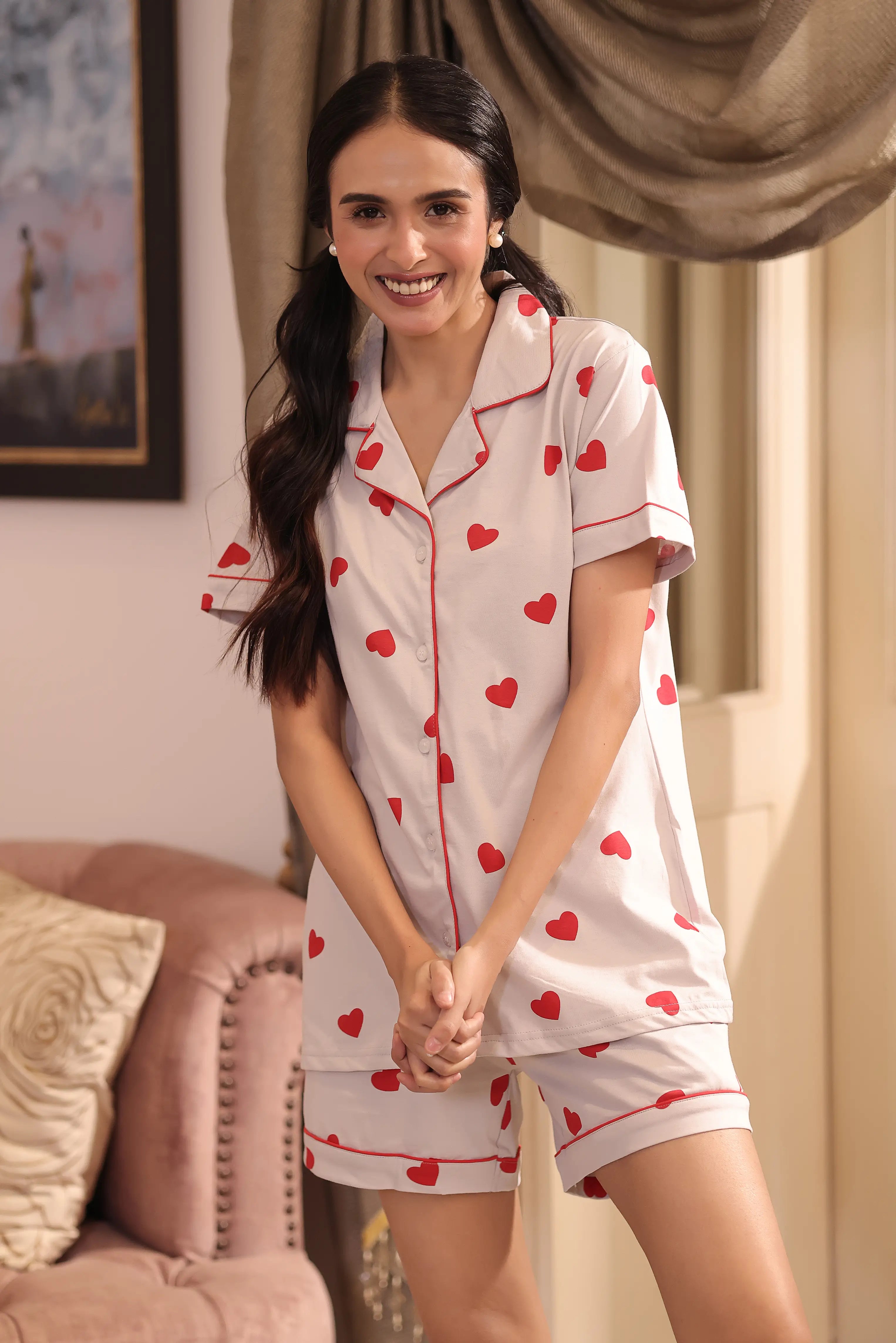 Soft Hearts Shorts Set