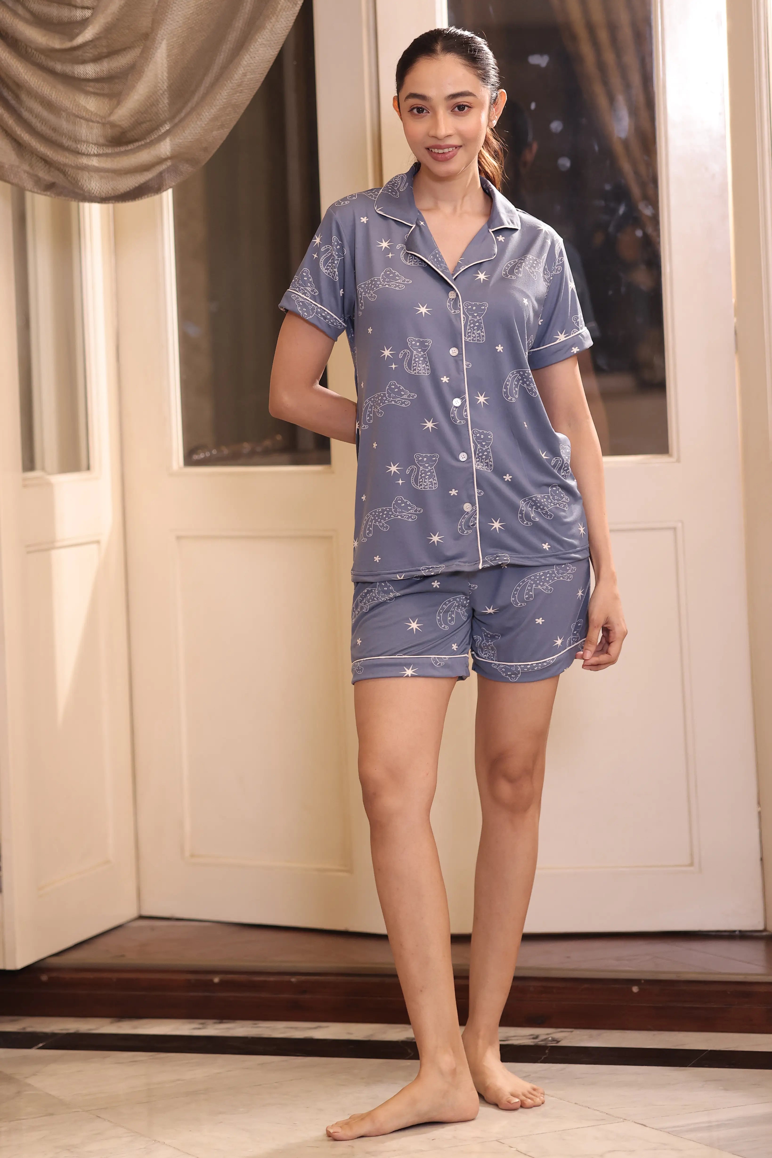 Midnight Leopard Modal Shorts Set