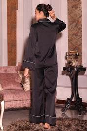Noir Flared Satin Pyjama Set
