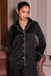 Noir Flared Satin Pyjama Set