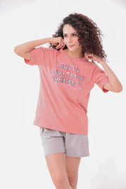 Rose Oversize Tee & Grey Cargo Shorts Lounge Set