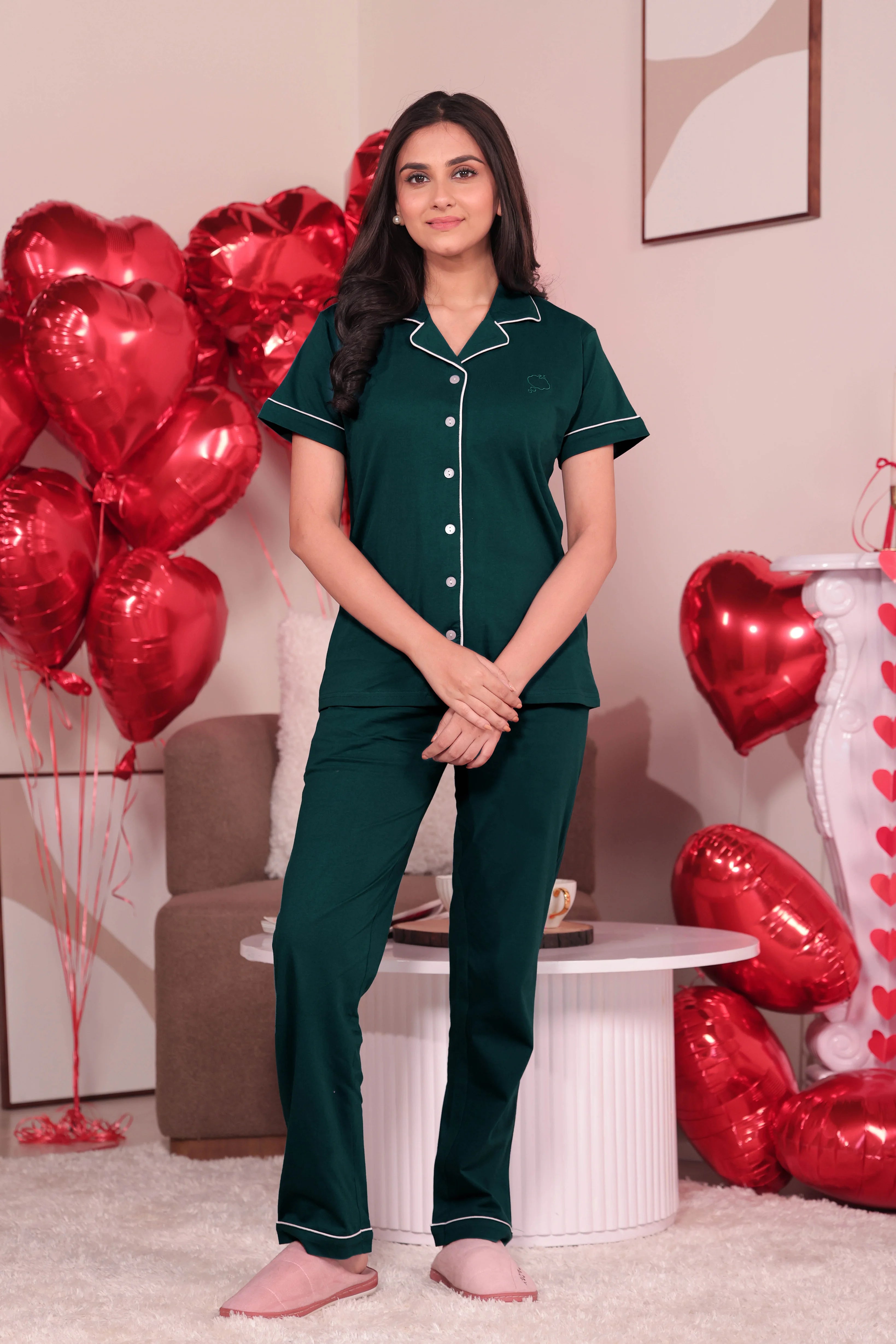 Emerald Green Solid Pyjama Set