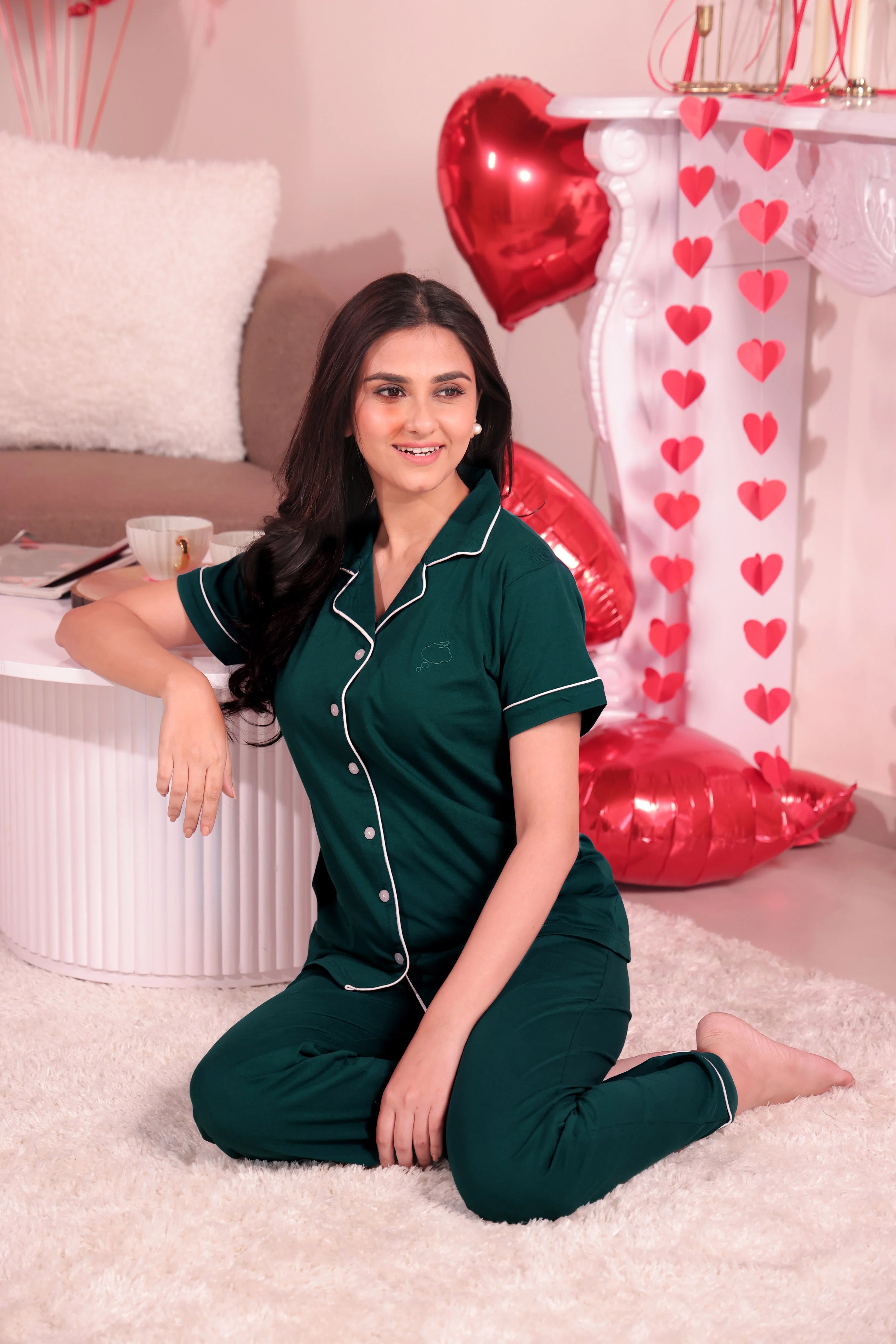 Emerald Green Solid Pyjama Set