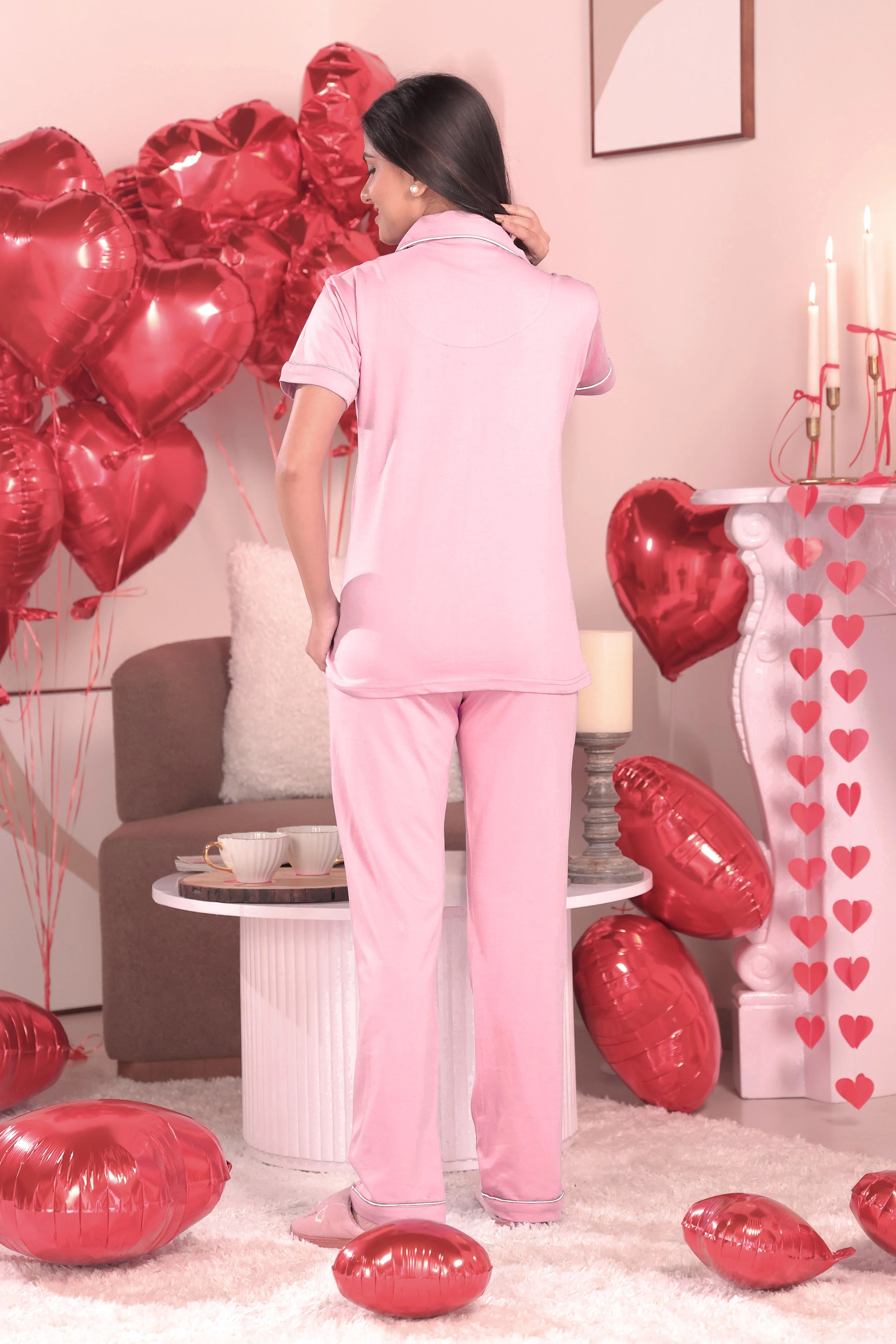 Candy Pink Solid Pyjama Set