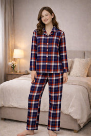Navy Red Oxford plaid Full Sleeves Pyjama Set