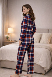 Navy Red Oxford plaid Full Sleeves Pyjama Set