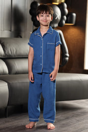 Navy Crinkled Muslin Kids Pyjama Set