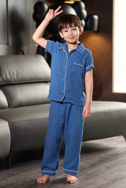 Navy Crinkled Muslin Kids Pyjama Set
