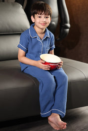Navy Crinkled Muslin Kids Pyjama Set