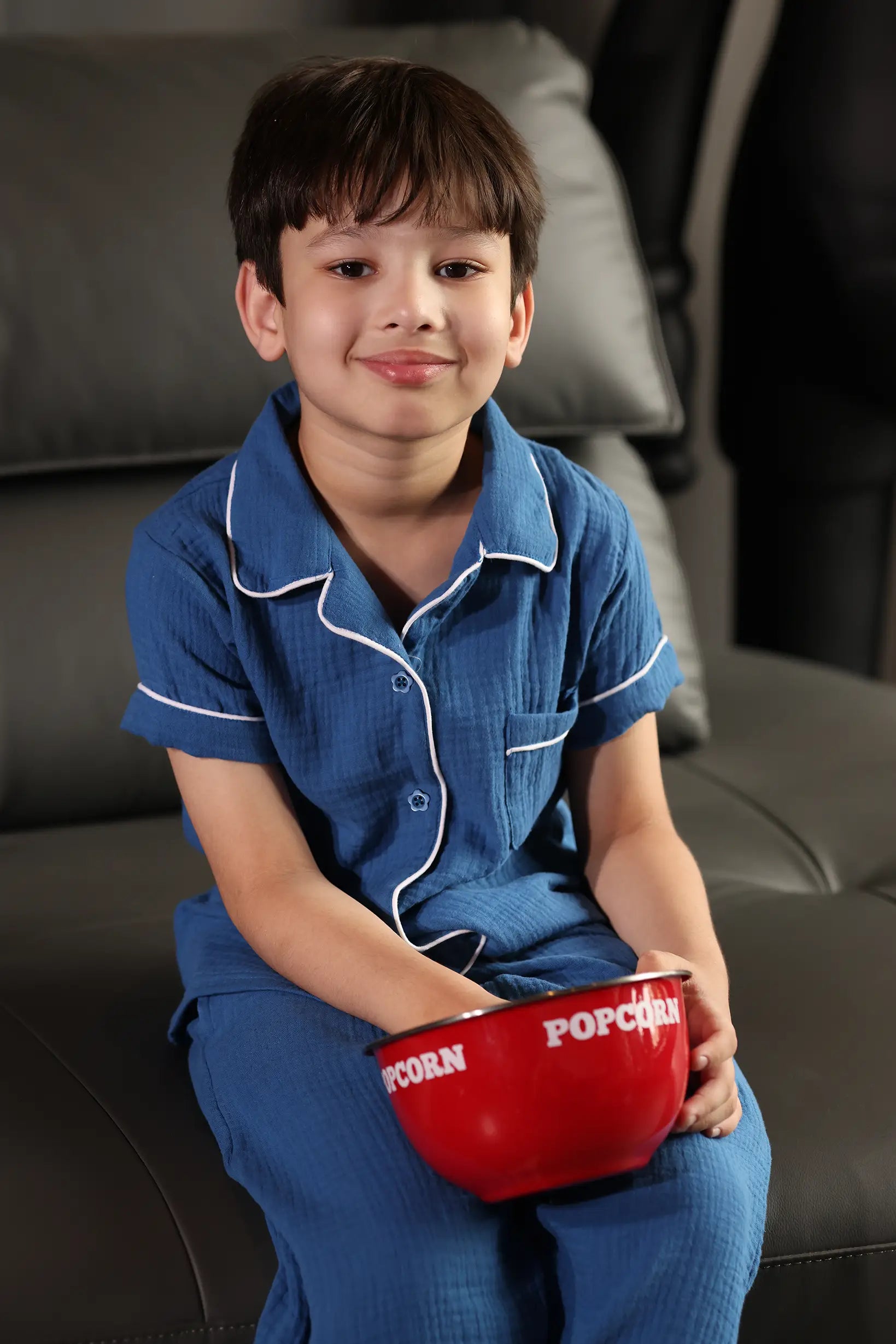 Navy Crinkled Muslin Kids Pyjama Set