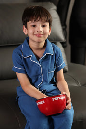 Navy Crinkled Muslin Kids Pyjama Set