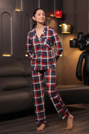Navy Red Oxford plaid Full Sleeves Pyjama Set