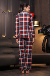 Navy Red Oxford plaid Full Sleeves Pyjama Set
