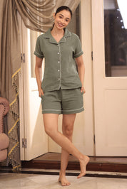Olive Muslin Shorts Set