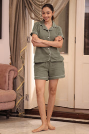 Olive Muslin Shorts Set