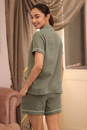 Olive Muslin Shorts Set