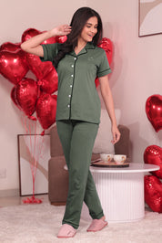 Olive Solid Pyjama Set