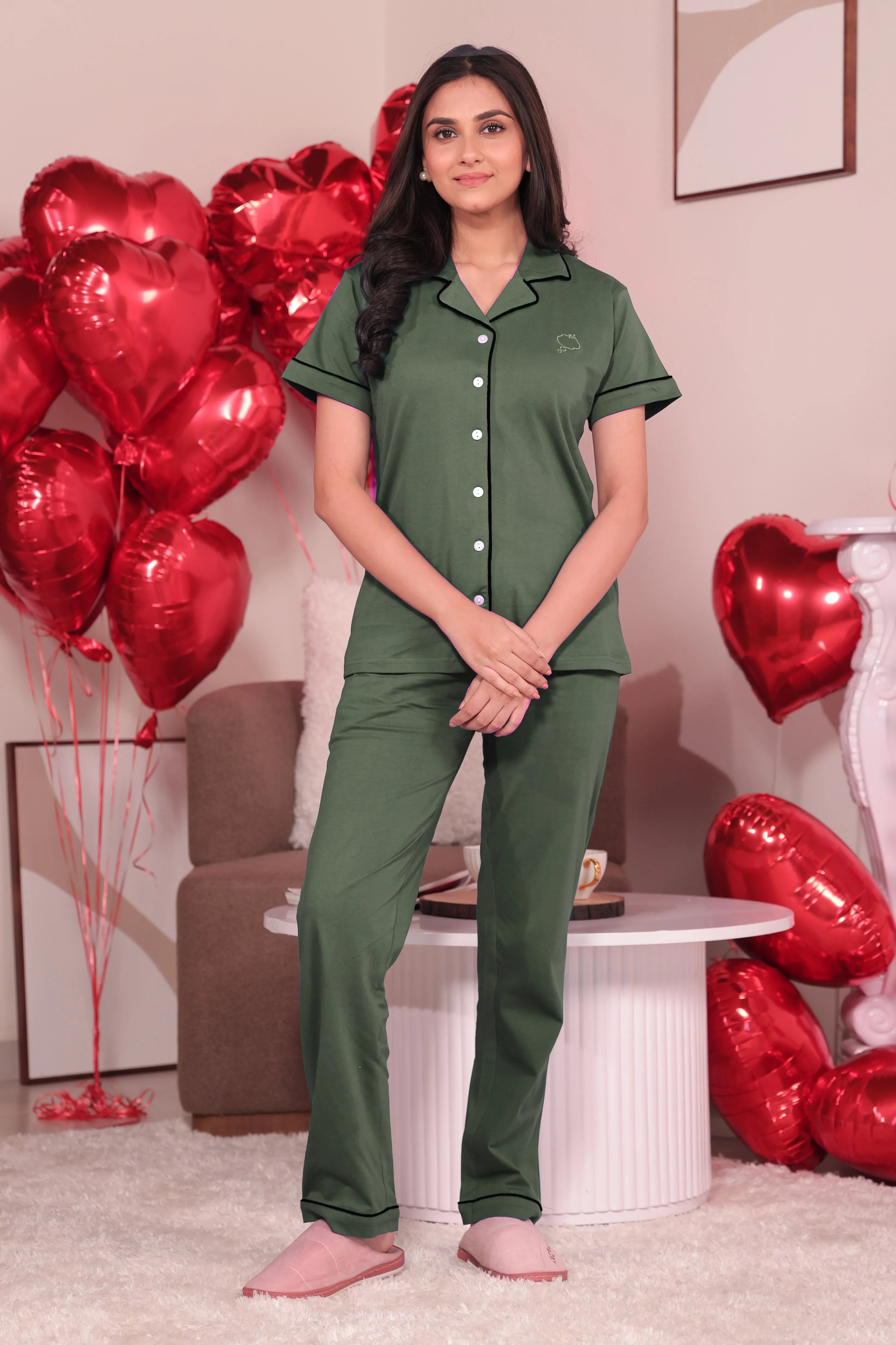 Olive Solid Pyjama Set