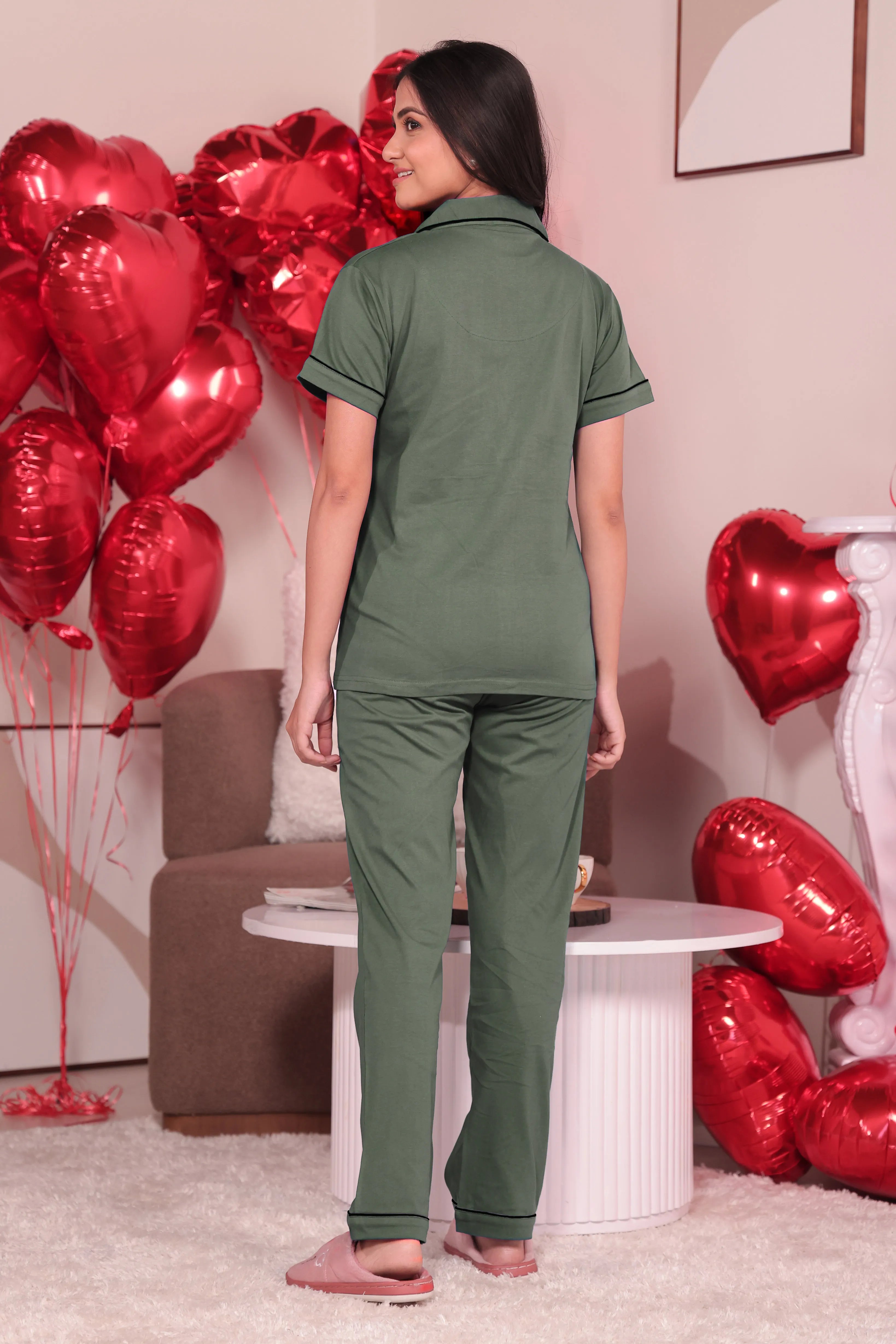 Olive Solid Pyjama Set