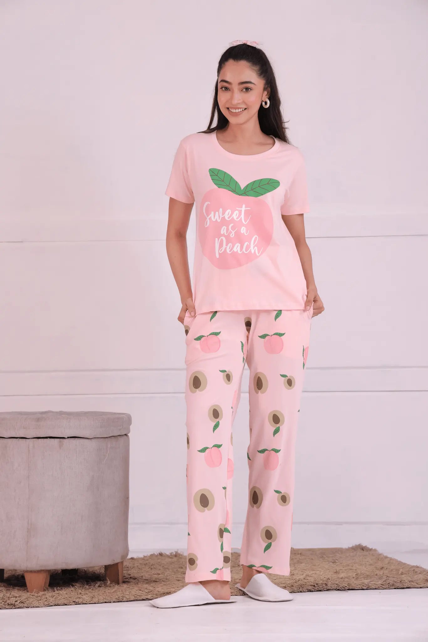 Peach T-shirt Pyjama Set